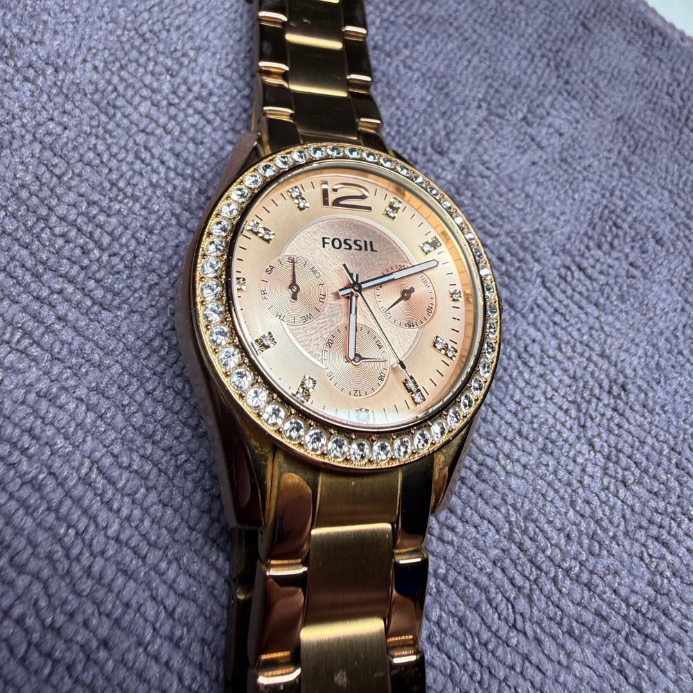Fossil Rose Gold Crystal-Trim Women's Bracelet Watch